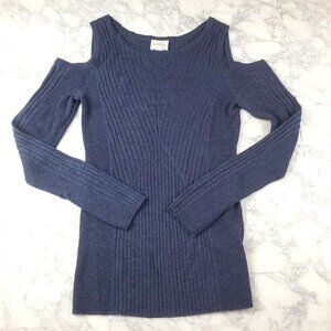 NEELY XS Sweater Blue Ribbed Cold Shoulder Wool viscose blend Long sleeve‎